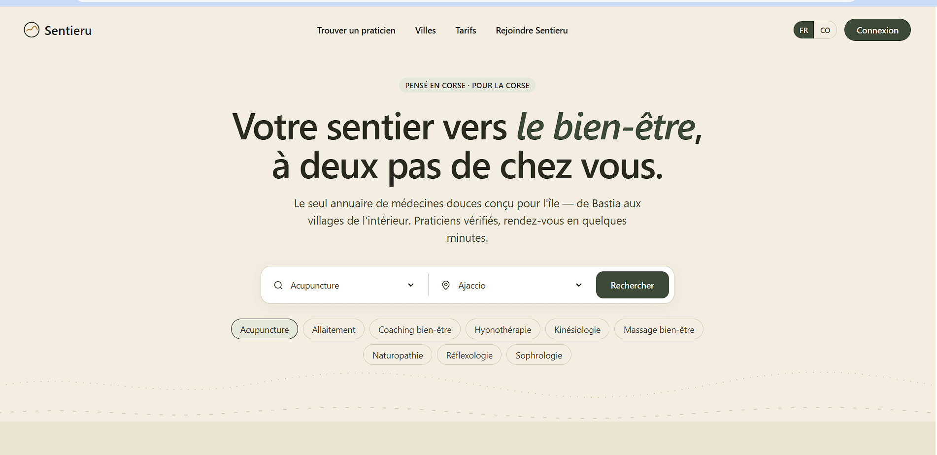 Accueil Sentieru, annuaire de médecines douces en Corse