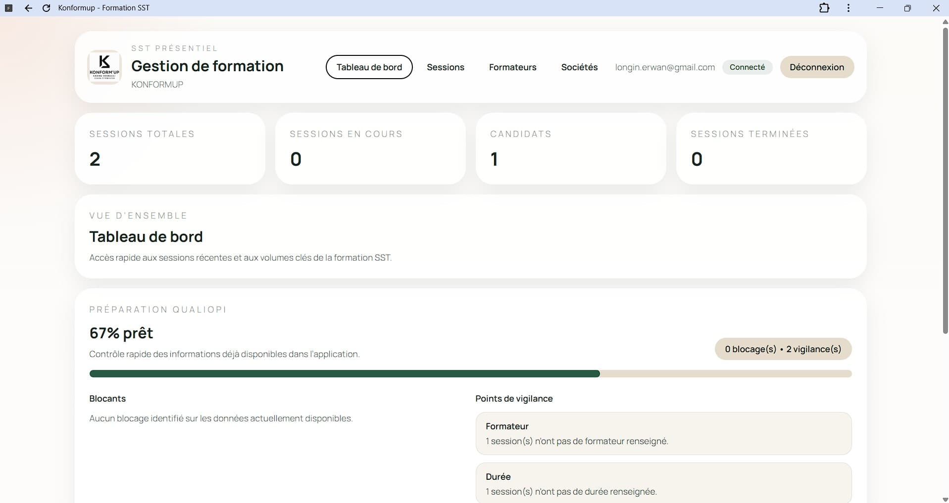 Dashboard gestion formation SST
